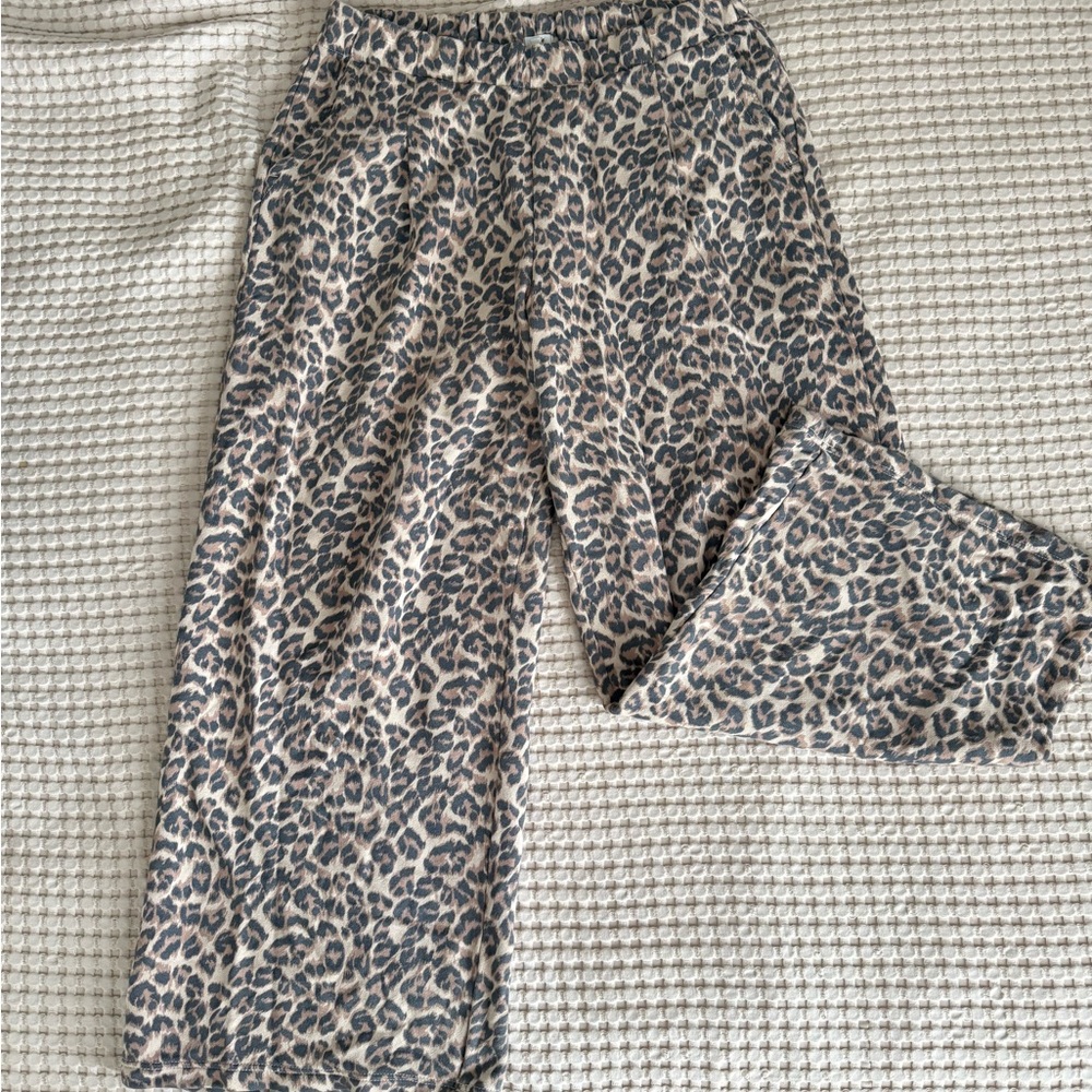 Aerie Leopard Print Wide Leg Pants - Black and Cream